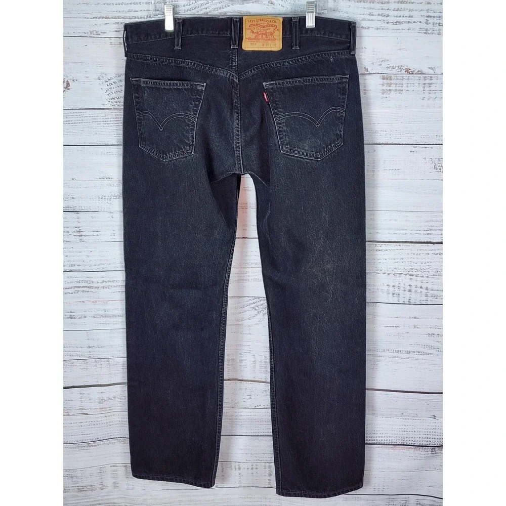 Vintage Levis 501 Jeans Mens 40x32 Original Fit Black Wash Button Fly Denim